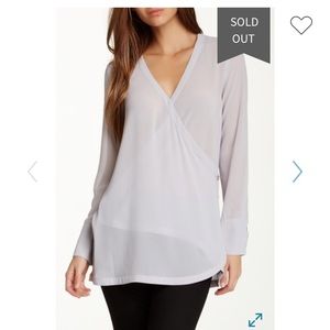 Ro & De - Asymmetrical Wrap Front Sheer Blouse